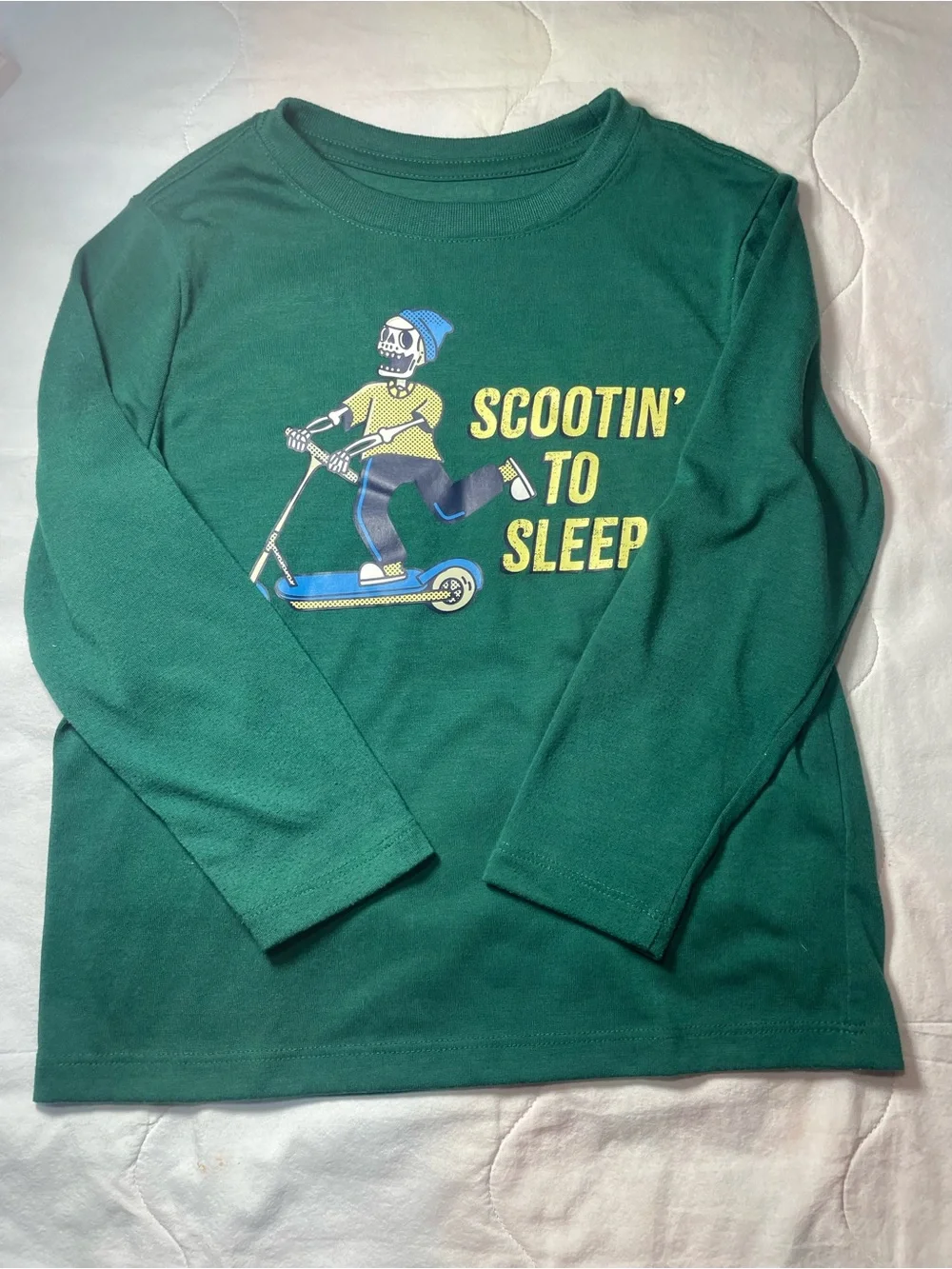 Old Navy Green Skeleton Scooter Pajama Set with Navy Waistband